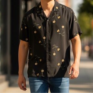 Birch Black Men’s Button Short Sleeve Lightweight Shirt, Floral Pattern